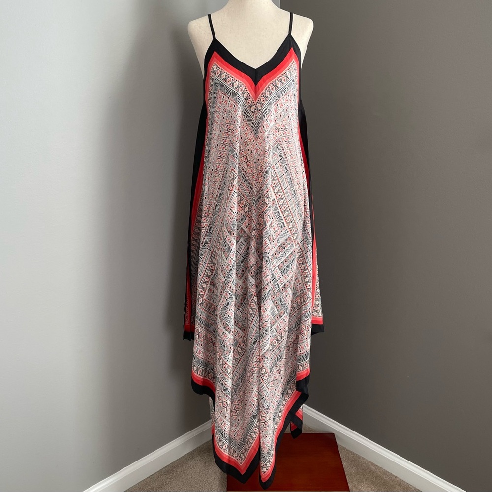 Nic + Zoe Silk Handerkerchief Dress XS Black Coral & White Adjustable Straps